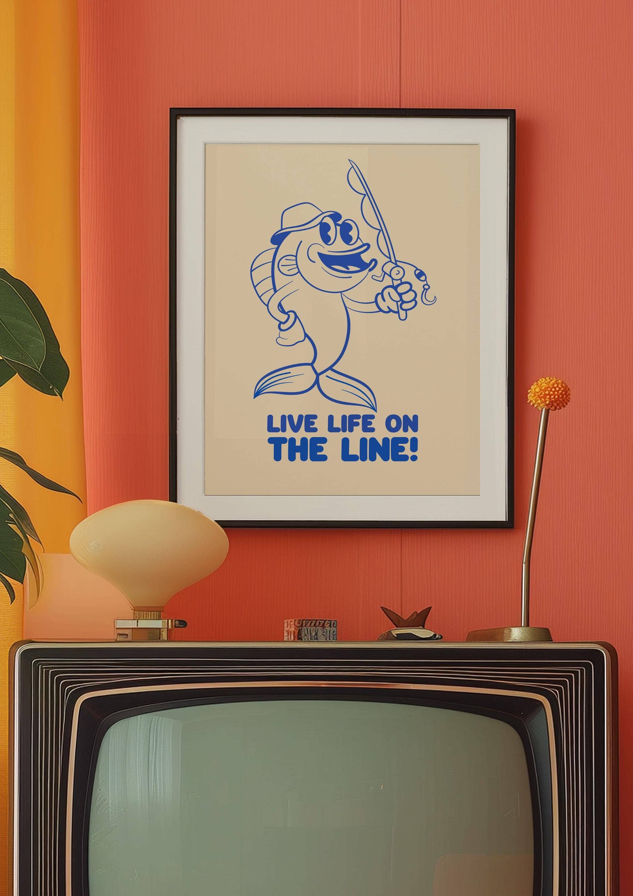 Hound & Fox Print Co – wholesale Art print – Retro Fishing Cartoon Art Print: Funny Angler Illustration5