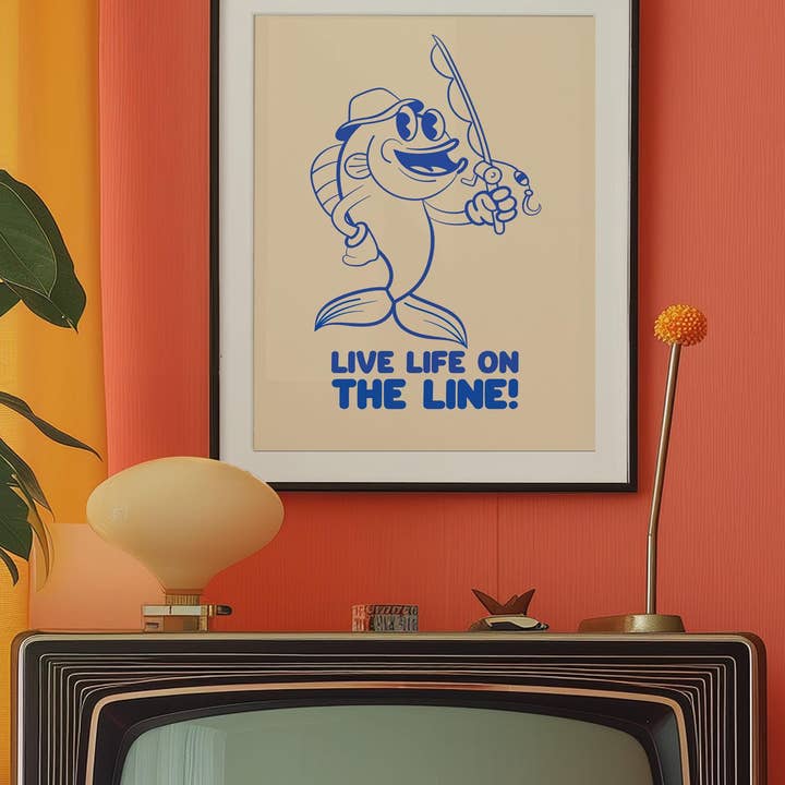 Hound & Fox Print Co – wholesale Art print – Retro Fishing Cartoon Art Print: Funny Angler Illustration5