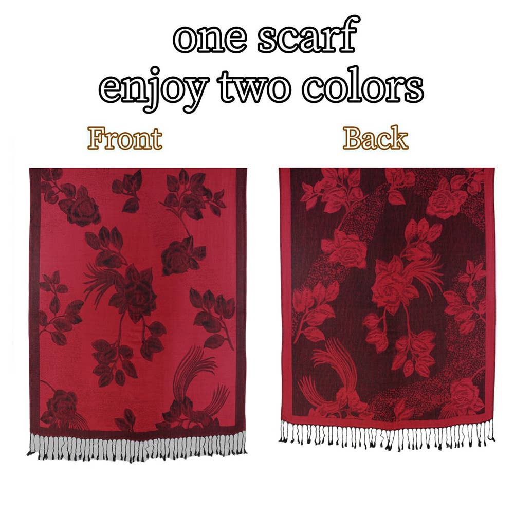 Sensibling Corp. – wholesale Scarf – Women's – Rose Floral Pashmina Reversible Scarf Shawl11