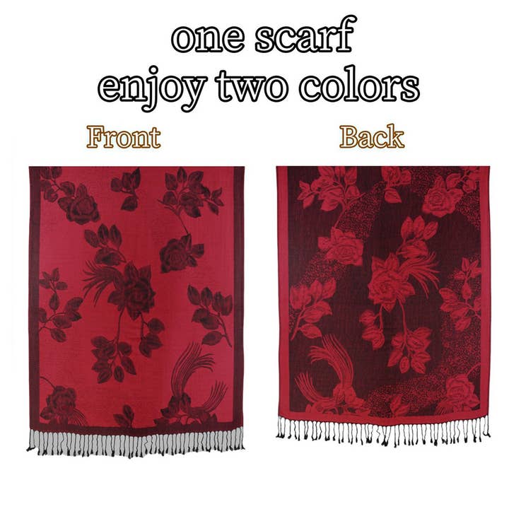 Sensibling Corp. - Wholesale Scarf – Women's - Rose Floral Pashmina Reversible Scarf Shawl11