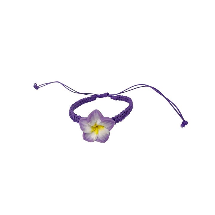Bracelet ou Chevillière Ajustable pour Enfant avec Fleur de Plumeria Violet pour la vente par Maka Imports
