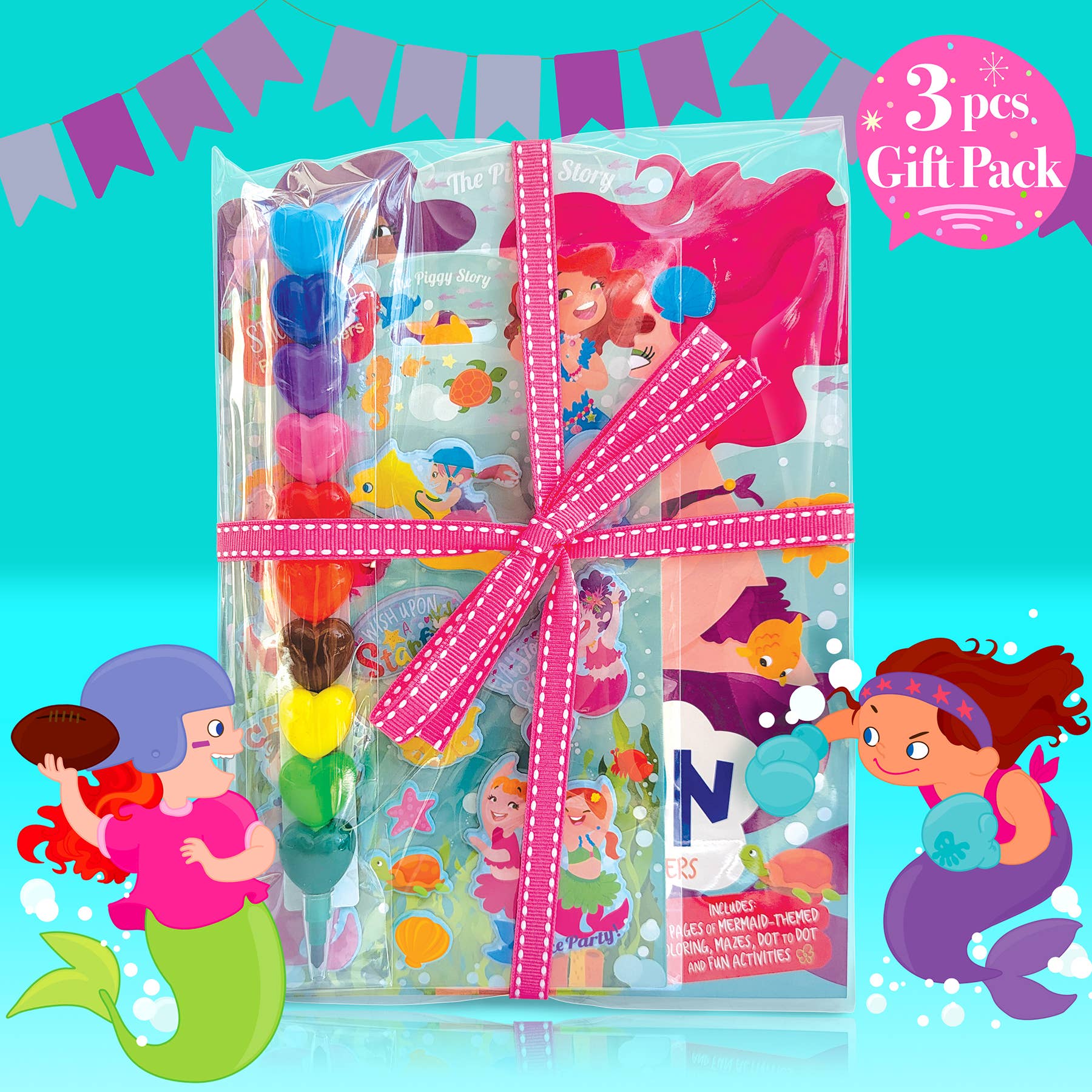 Girl Nation - Wholesale Art Set - Kids & Baby - Mermaid 3 Piece Gift Pack | Activity Book, Crayons, Stickers0