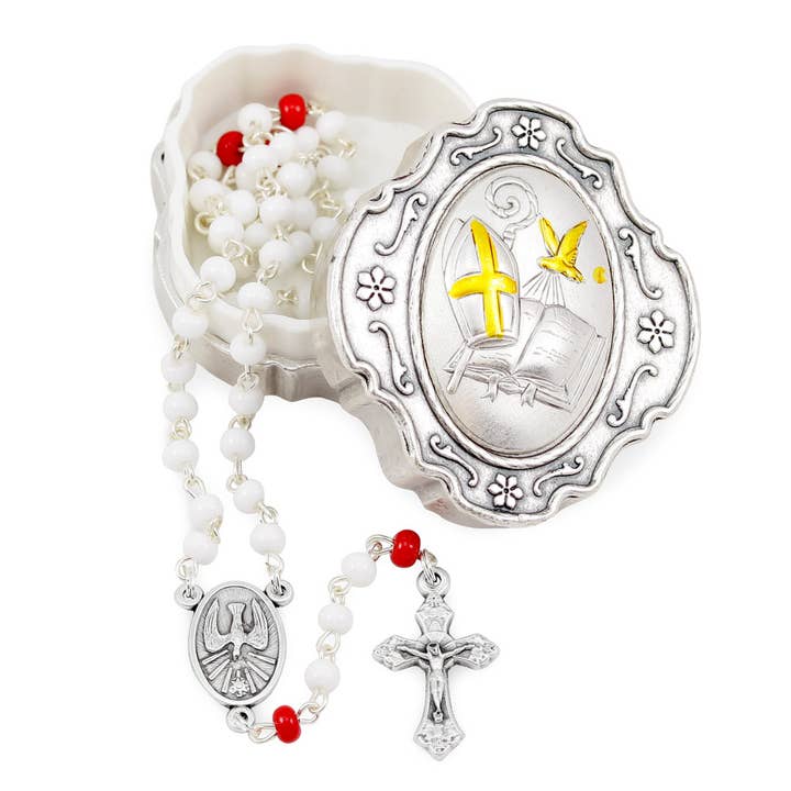 Coffret cadeau avec perles en verre et chapelet Holy Spirit pour la vente par RM Trading