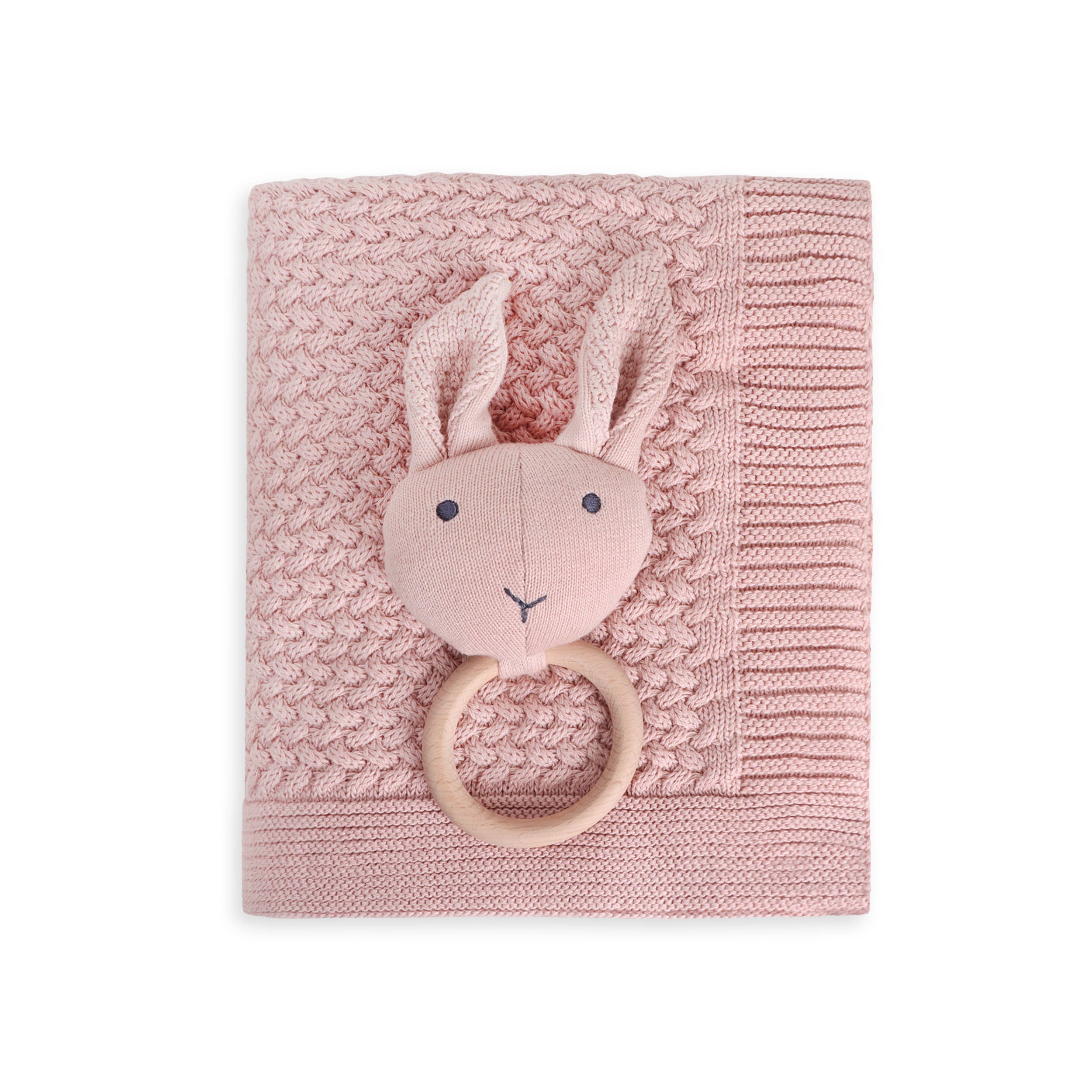 Viverano Organics - Wholesale Bedding Blanket - Kids & Baby - Moss Knit Baby Blanket+Bunny Ring Rattle Gift Set (Organic)14