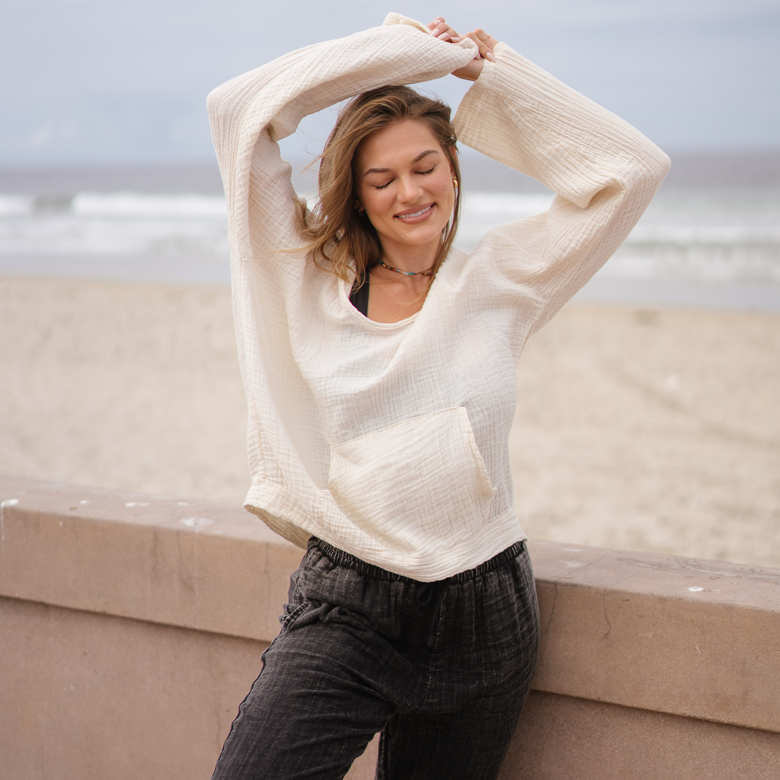 Lotus and Luna - Vente Sweat à capuche – femme - Pull à capuche Baja crème7