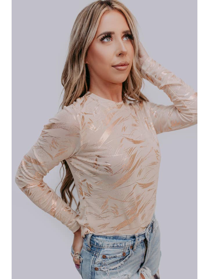 Neutral MK458 Gold Paint Mesh Top for wholesale on Faire
