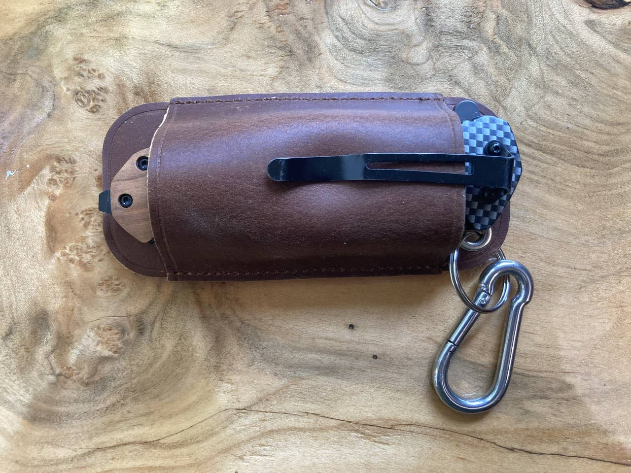 Quail Tail Laser Art - Wholesale Pocket Knife/Holder - Knife Sheath with Carabiner0