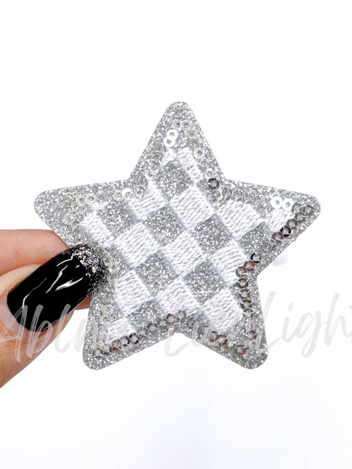 silver checkered star embroidery glitter sequin patch for wholesale by ABLNco