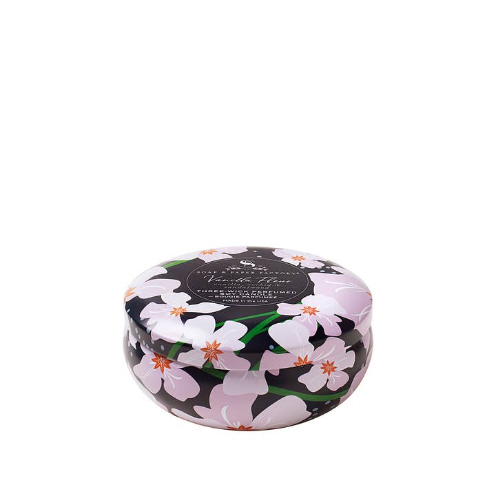Soap & Paper Factory - Wholesale Travel Candles - Vanilla Fleur Three-Wick Tin Soy Candle