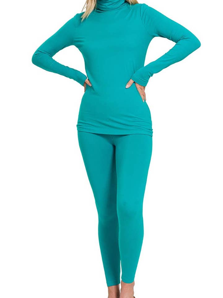 Geborstelde Dty Microfiber Mock Neck Top Leggings Set voor wholesale door Vanilla Monkey