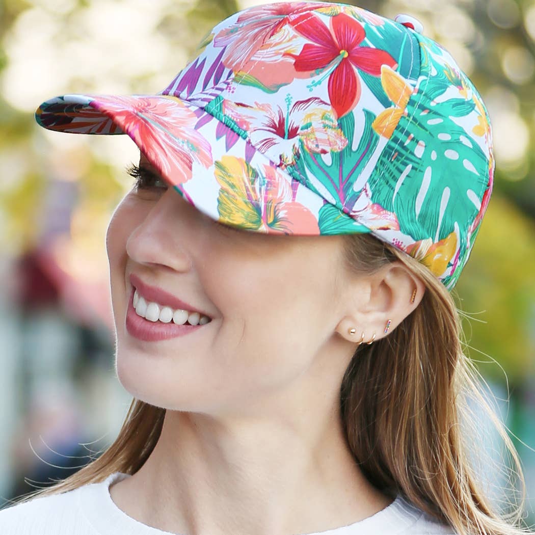 Fashion City - Wholesale Baseball Cap - Women's - Mixed Floral and Leaves Print Cotton Baseball Cap0
