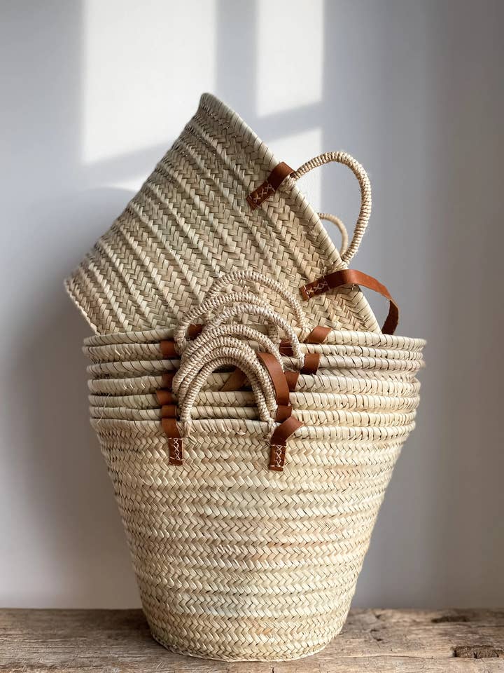 Cesta francese con doppie maniglie in pelle per la vendita all'ingrosso da parte di Mikwi