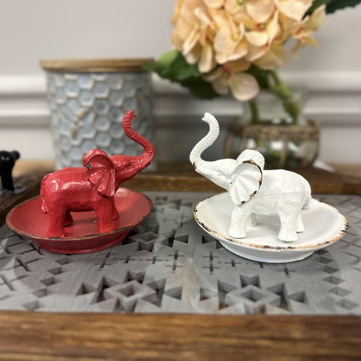 Vagabond Vintage – wholesale Jewellery dish – Pewter Elephant Ring Dish in Red