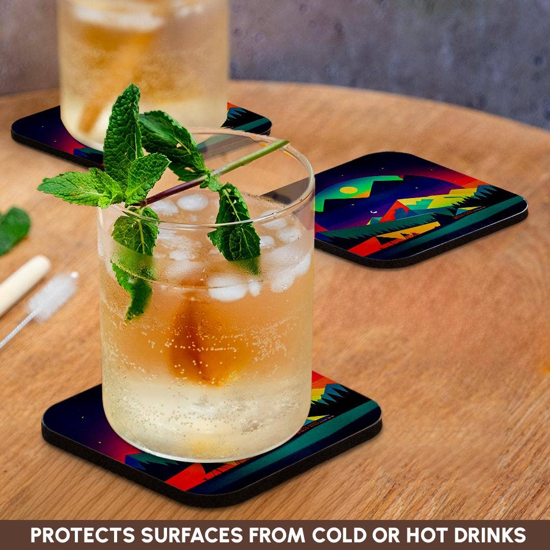 3dRose - Vente Sous-verre - 3dRose, Paysage fantastique décoratif de tentes, montagnes. Cadeau pour campeur heureux, Dessous de verre9