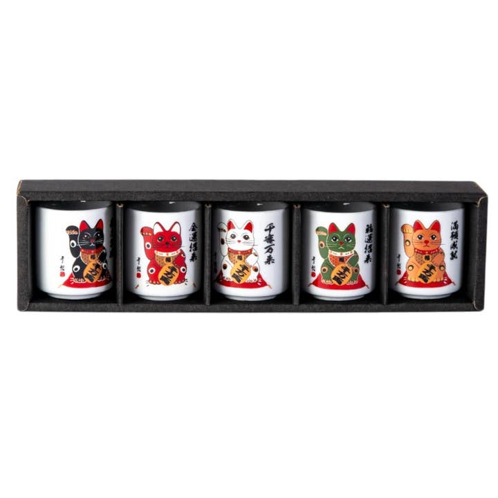Urban Tokyo - Wholesale Coffee Mug - 5 Piece 1.5oz Sake Cup Gift Set Lucky Cats JP (1/60)