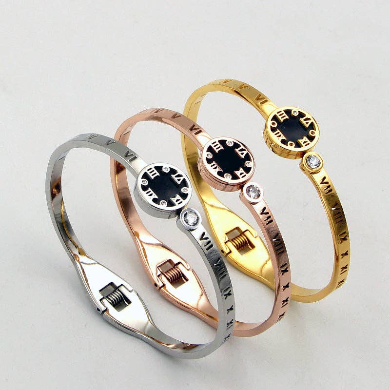 Ole - Wholesale Bangle Bracelet - Roman Numerals Stainless Steel Bracelets B22691