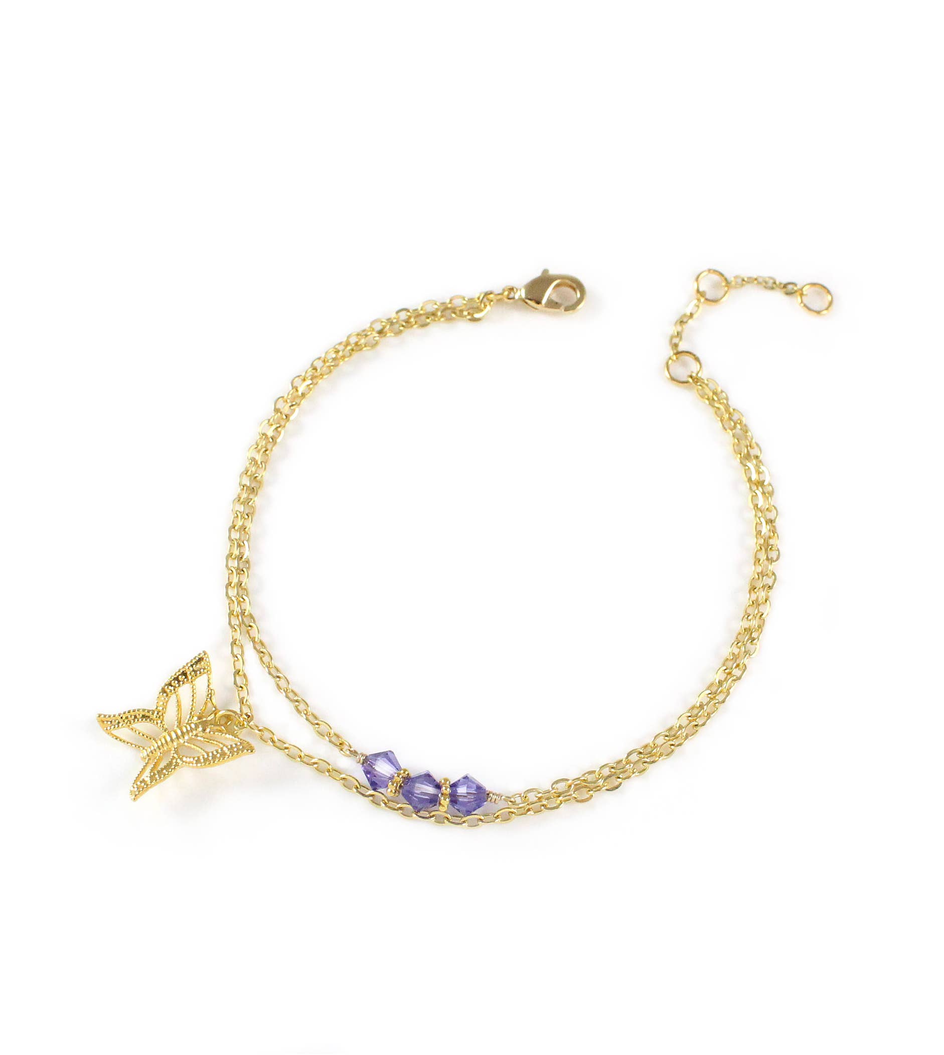 DIGE DESIGNS - Wholesale Charm/Dangle Bracelet - 18K gold plated butterfly and Tanzanite crystal necklace1