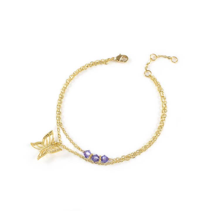 DIGE DESIGNS - Wholesale Charm/Dangle Bracelet - 18K gold plated butterfly and Tanzanite crystal necklace1