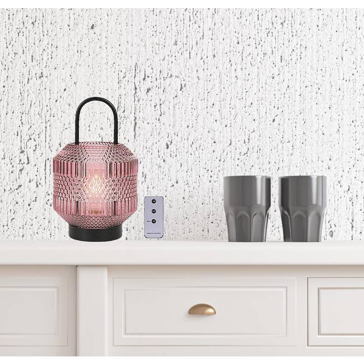 HomeRoots - Venta al por mayor Lámparas decorativas/de escritorio - Lámpara de mesa LED para mesita de noche morada y negra de 10 pulgadas con pantalla morada