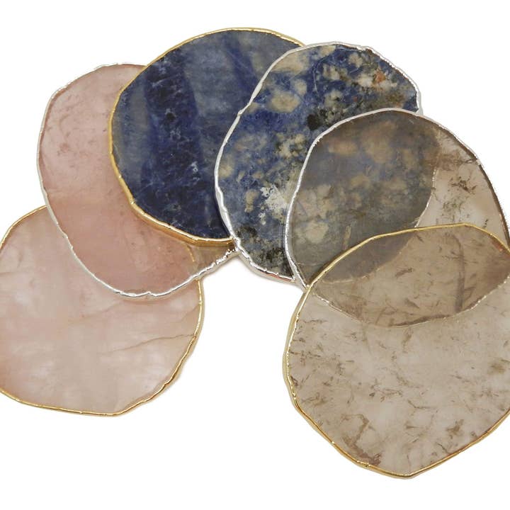 Rock Paradise – wholesale Coasters – Crystal Stone Coasters Silver/Gold Plated Set of 4