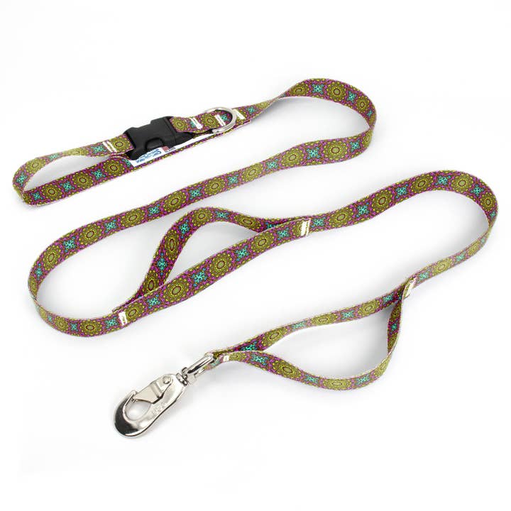 Moroccan Tiles MultiSuns Fab Grab Leash - Made in USA - Three Handles for wholesale by Buttonsmith