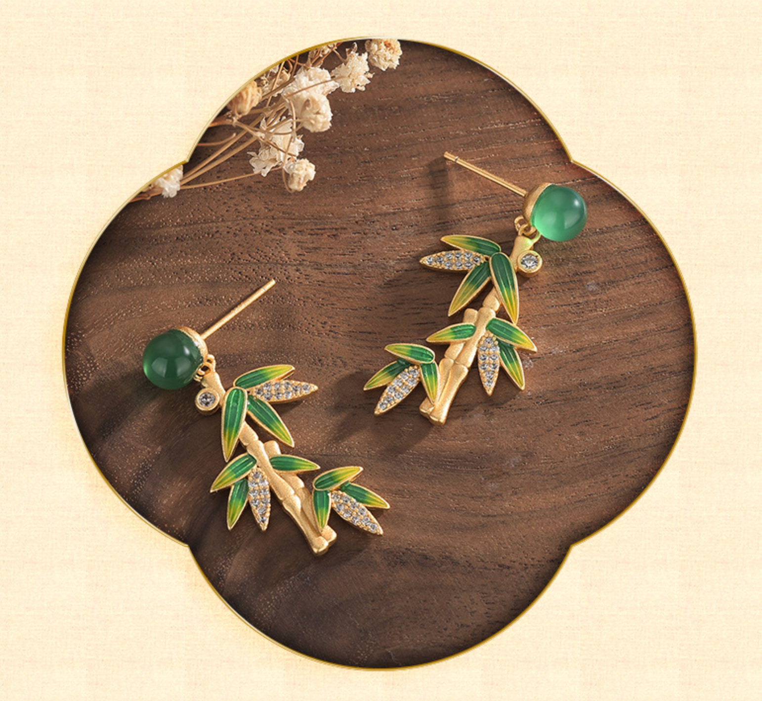 Bright MacMing - Vente Boucles d'oreilles pendantes - Boucles d'oreilles en bambou calcédoine naturelle de style asiatique3