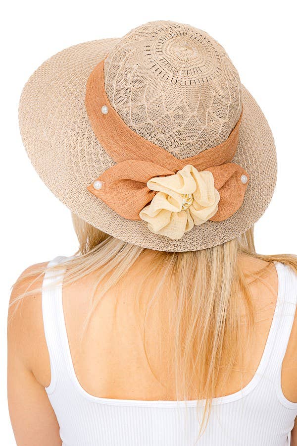 Cap Zone - Wholesale Straw Hat - Women's - Flower Ribbon Fabric Sun Hat12