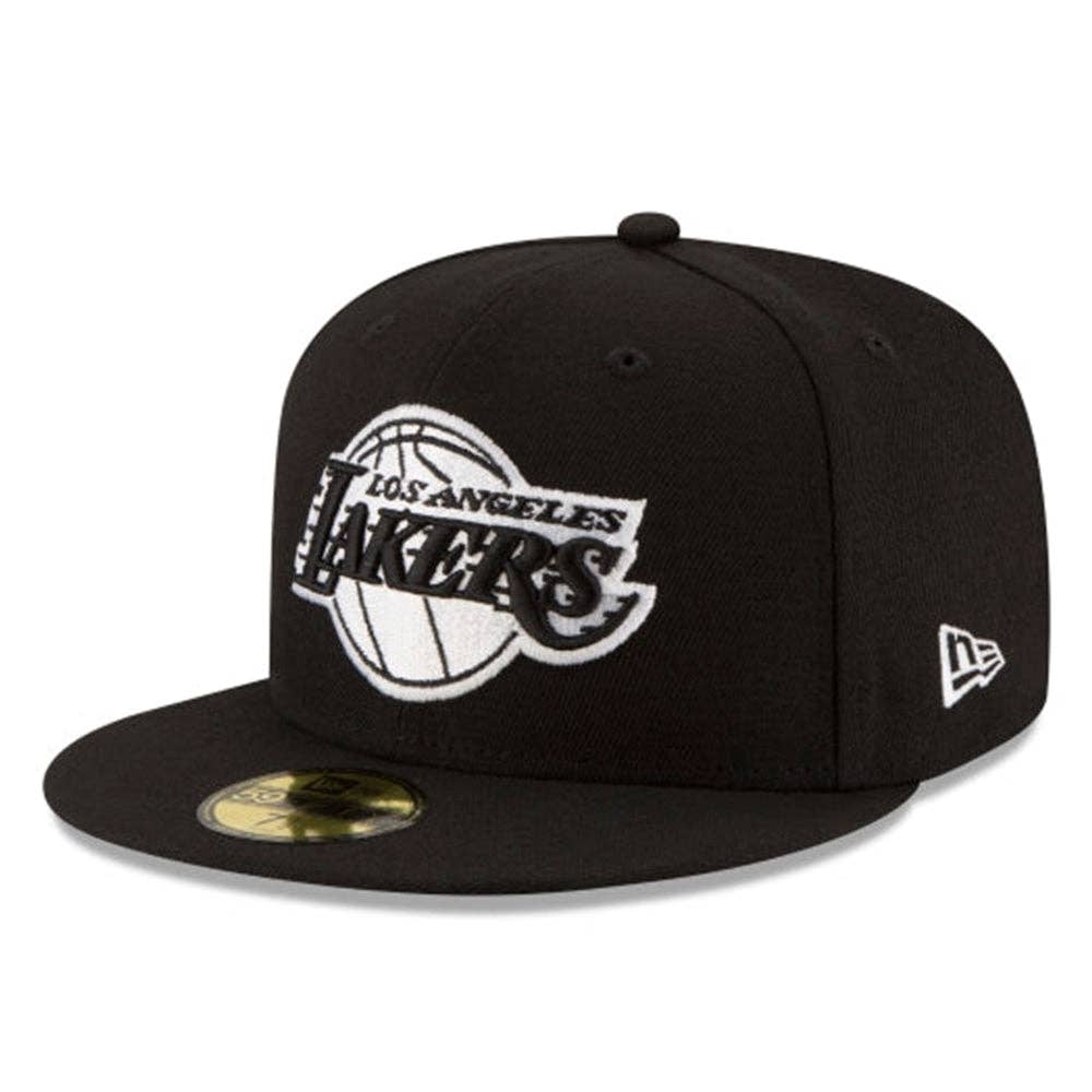 Rat City Sk8 Shop - Vente Casquette à visière plate – unisexe - CASQUETTE CINTRÉE NOIRE ET BLANCHE 59FIFTY NEW ERA DES LOS ANGELES LAKERS0