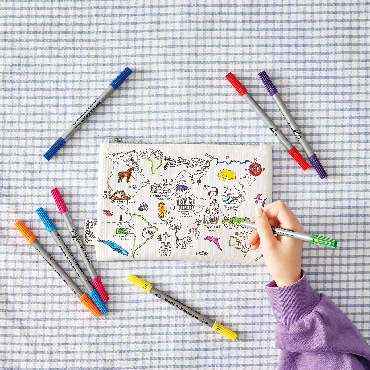 eatsleepdoodle - Wholesale DIY Craft Kit - Kids - DIY Craft Kit - Color In World Map Pencil Case2