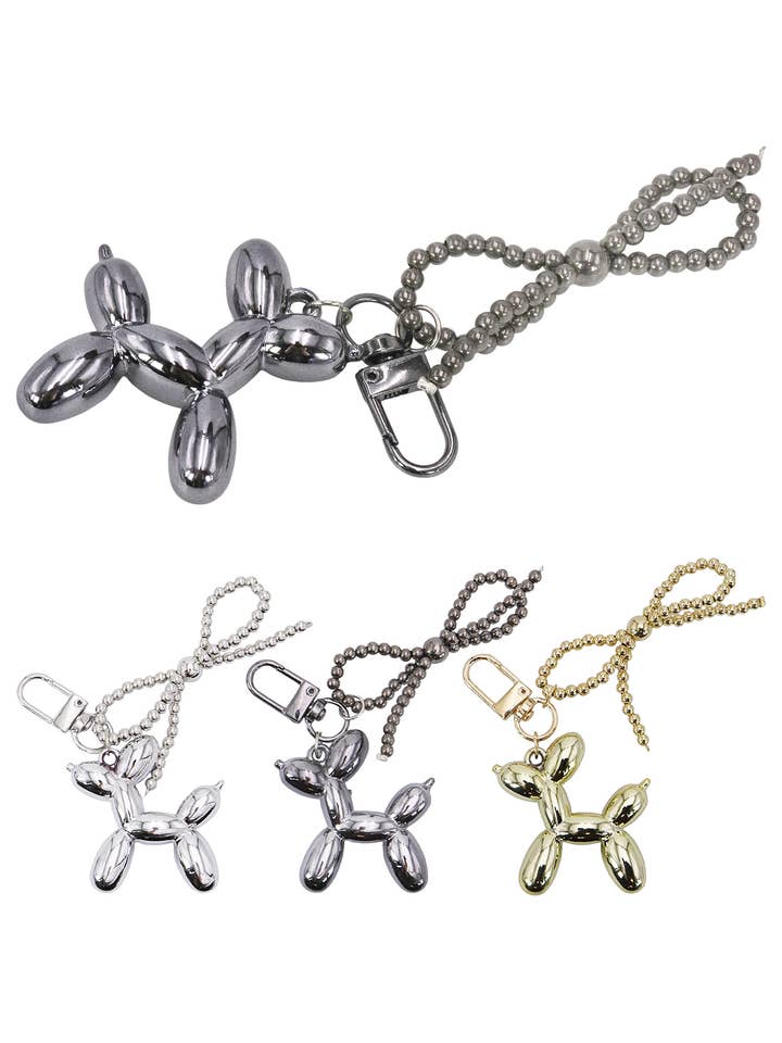 Schlüsselanhänger mit Ballonhund im Metallic-Chrom-Finish für den Großhandel von Cap Zone