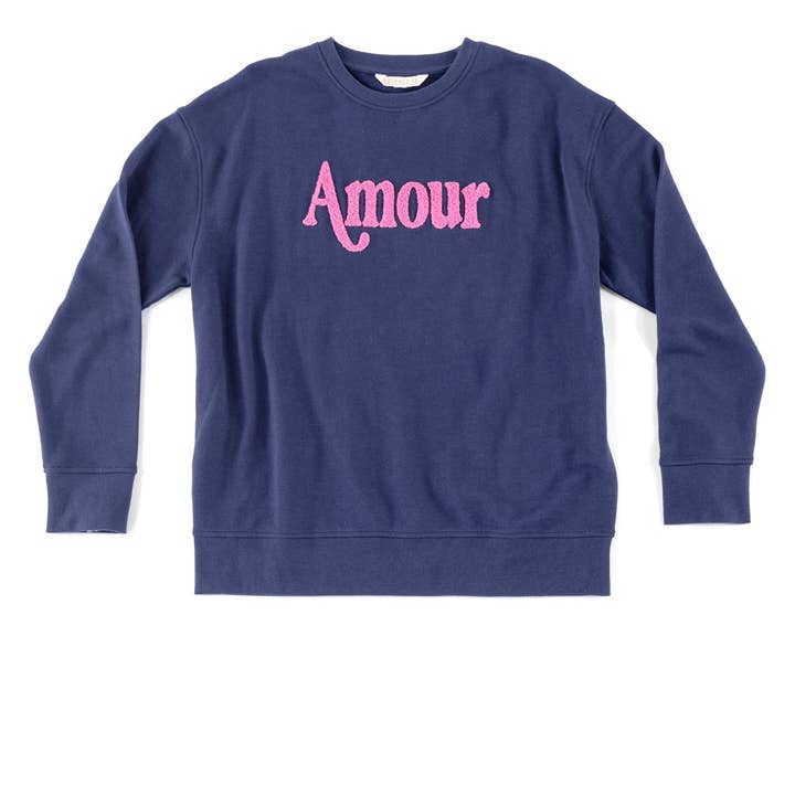 "AMOUR" SWEATSHIRT, NAVY for wholesale by Shiraleah