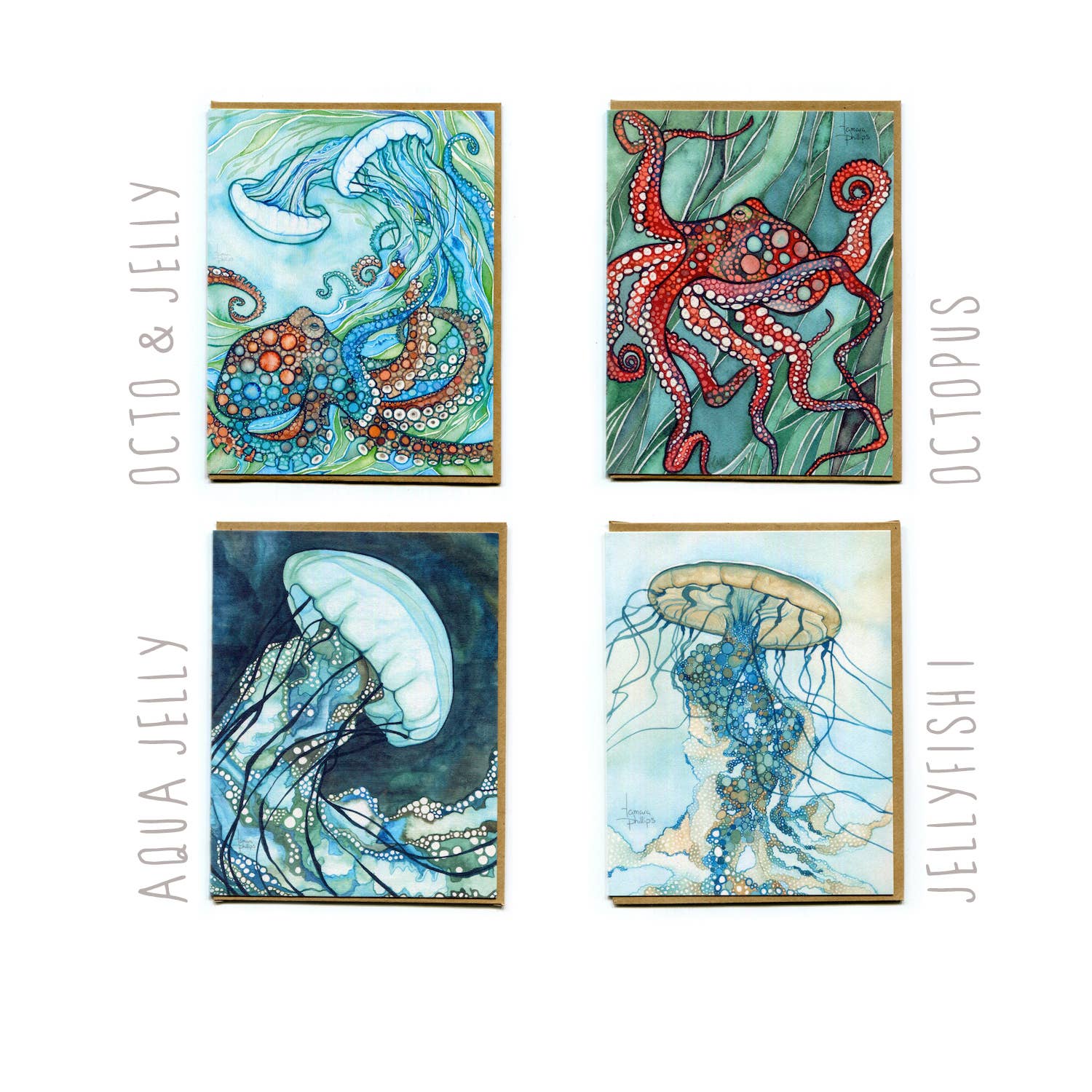 Tamara Phillips Art - Wholesale Everyday Greeting Card - Jellyfish & Octopus Cards1