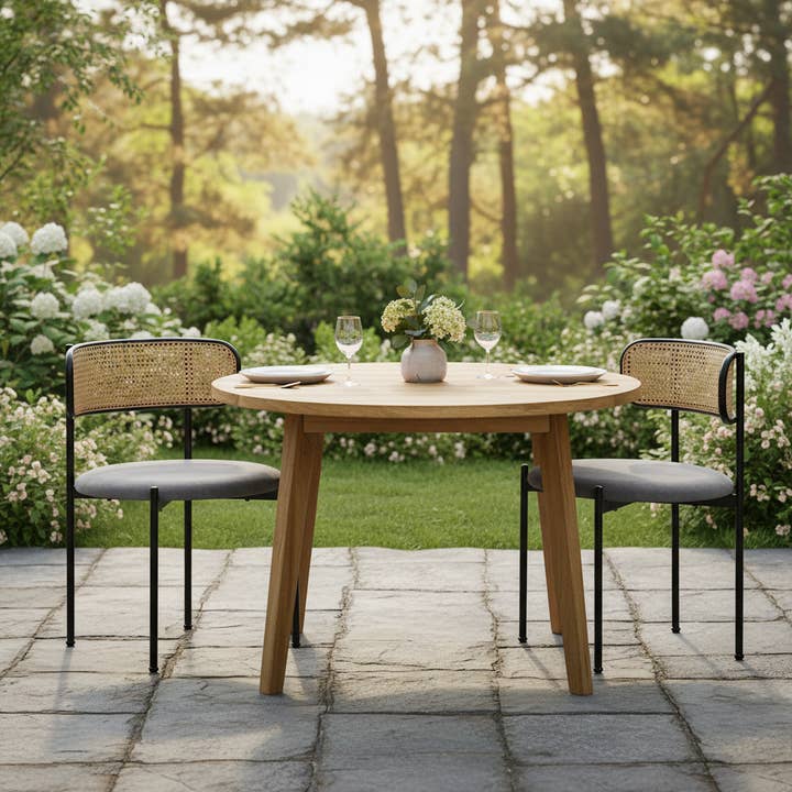 Urban Meuble - Wholesale Chair - Set of 2 gray velvet dining chairs with round woven rattan back RRNA4