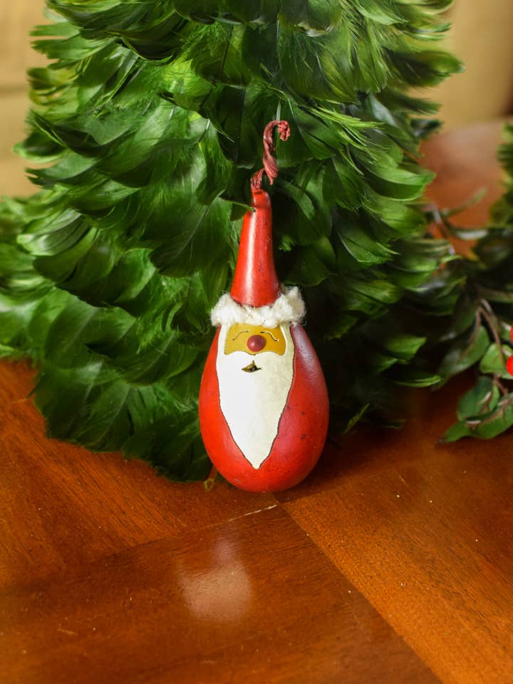 Santa Hand-Crafted Gourd Christmas Tree Ornament for wholesale by Meadowbrooke Gourds