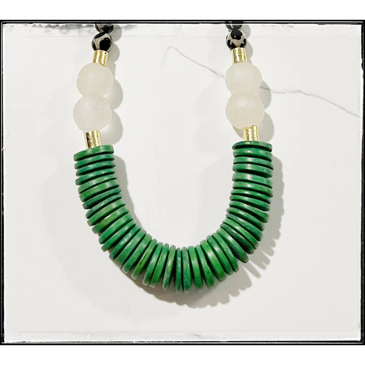 GentrybyJenna - Wholesale Beaded/Pearl Necklace - Ceramic Black Giraffe Glass & Coconut Wood Bead Necklace