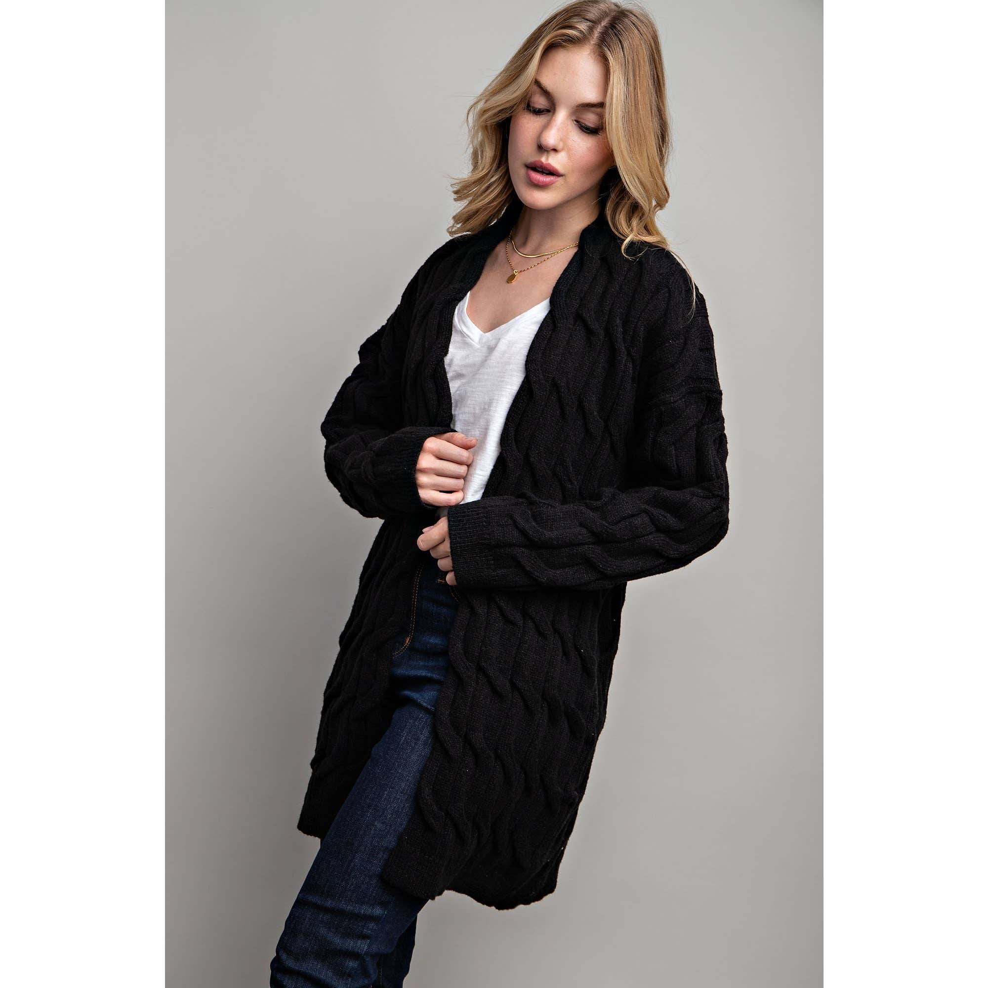 Sweet Generis - Wholesale Cardigan - Women's - CHUNKY CABLE KNITTING CARDIGAN5