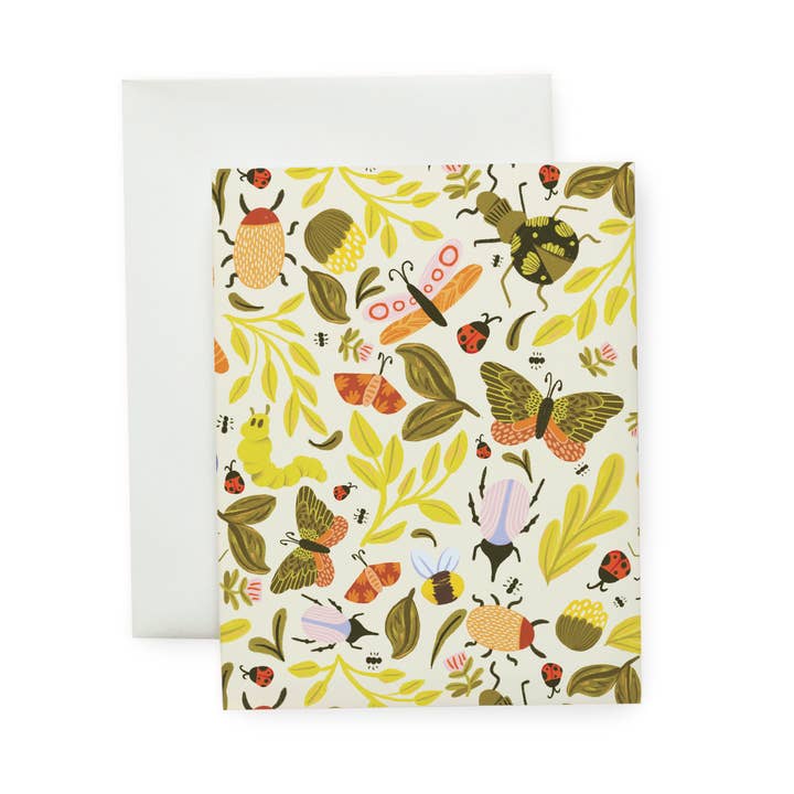 Garden Critters Patterned Florals Blank Note Card for wholesale by Wallflower Studio Co.