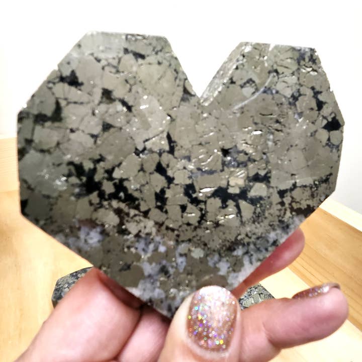 Crystal Deal - Wholesale Spiritual Stone/Crystal - Pyrite and Marcasite Heart, 3.50" (stand not included)