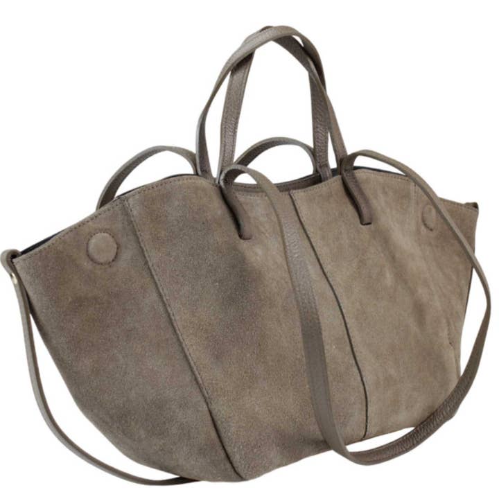 JIJOU CAPRI - Wholesale Tote Bag - Women's - 956 Italian Suede Leather Taupe Travel Bag w/ Leather Pouch