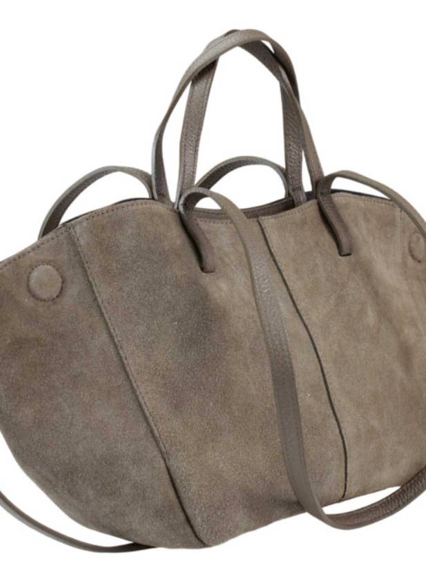 956 Italian Suede Leather Taupe Travel Bag w/ Leather Pouch for wholesale by JIJOU CAPRI