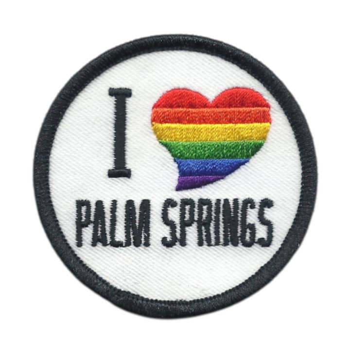 Je cœur arc-en-ciel PALM SPRINGS Souvenir Écusson Brodé 2,5" pour la vente par Happy Wood Products