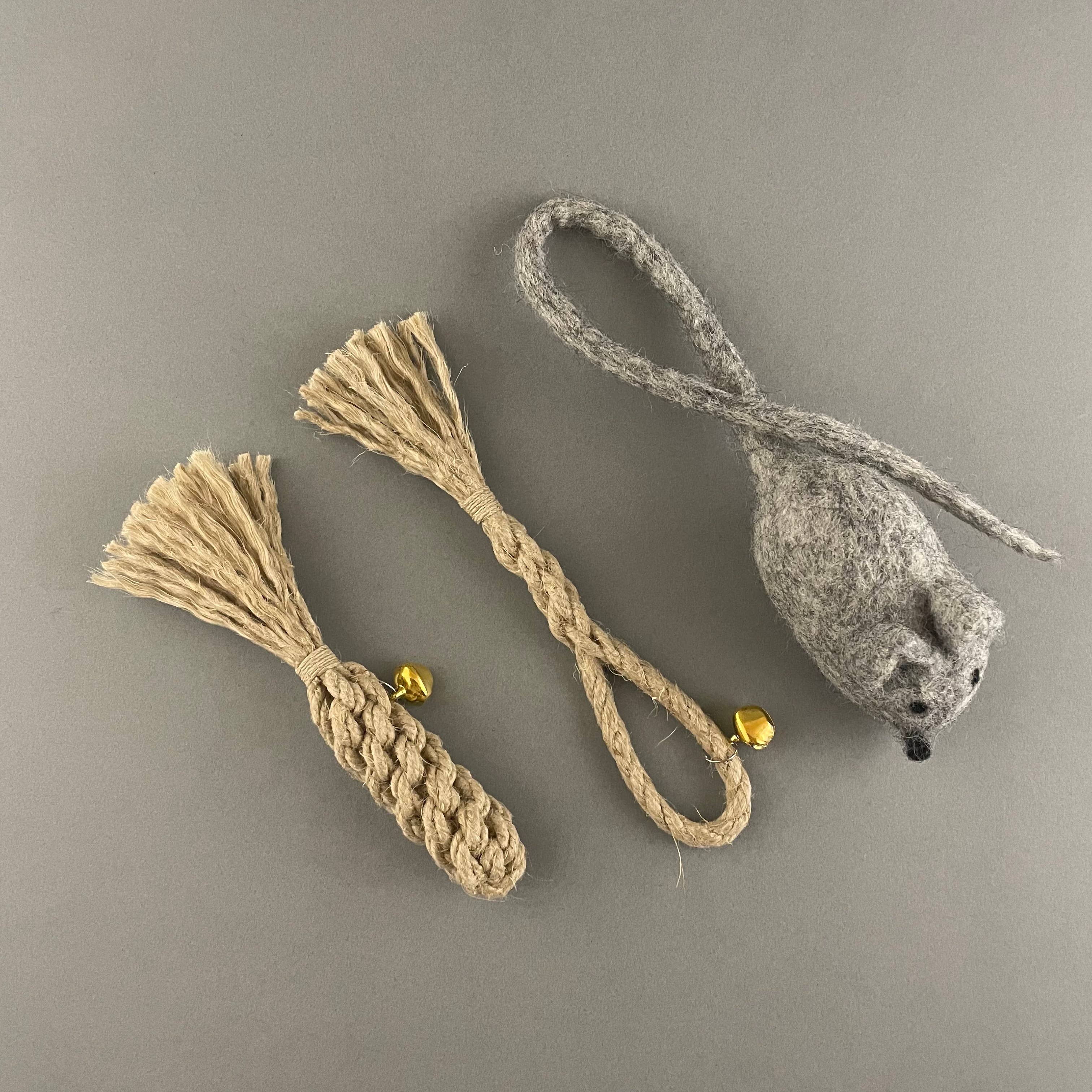 Pawsome Pet Toys - Vente Set de jouets – chat - Set de 3 jouets pour chat faits main en laine naturelle et chanvre1
