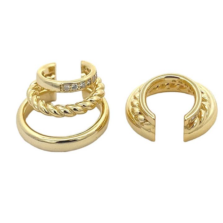 Tredobbelt Øreringemanchet 925 Sterling Sølv 18 K guldbelagt / Cubic Zirconia for engroshandel hos Gigi & Jen