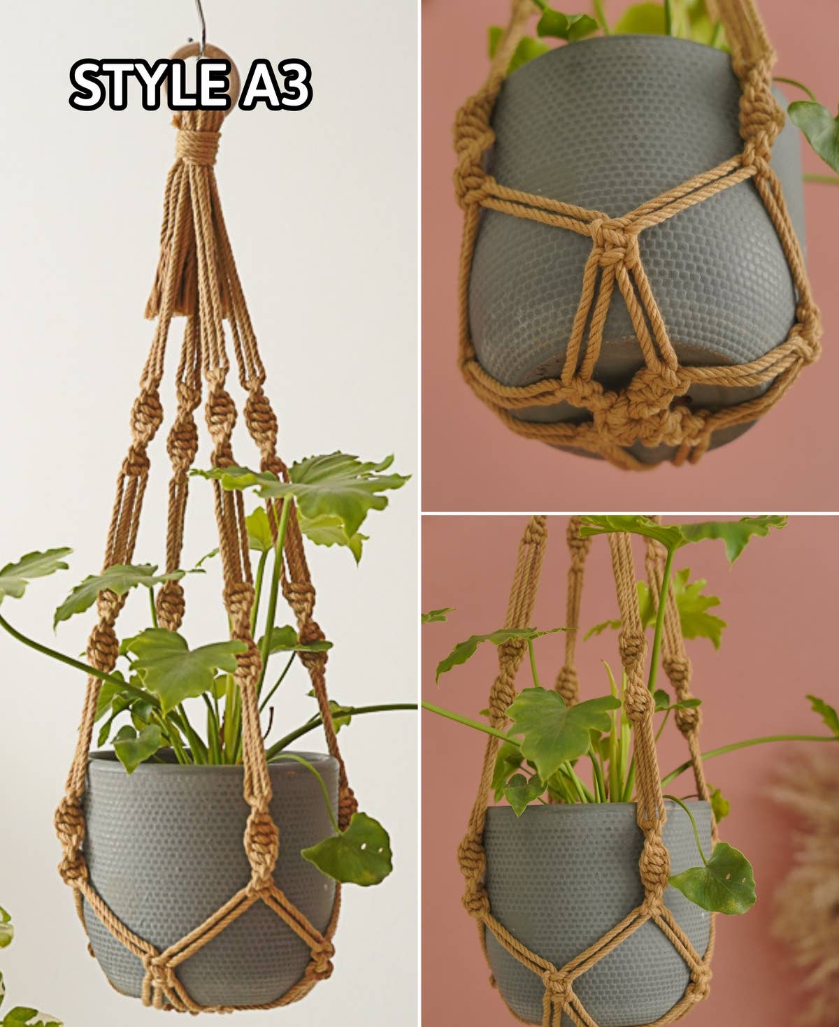 BeanDaikon – wholesale Hanging planter – Macrame No Tassel Plant Holder H706