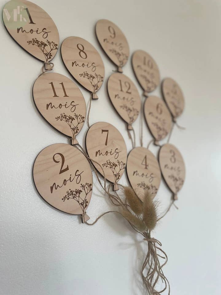 "Balloon" milestone cards 12 months for wholesale by ATELIER MFK