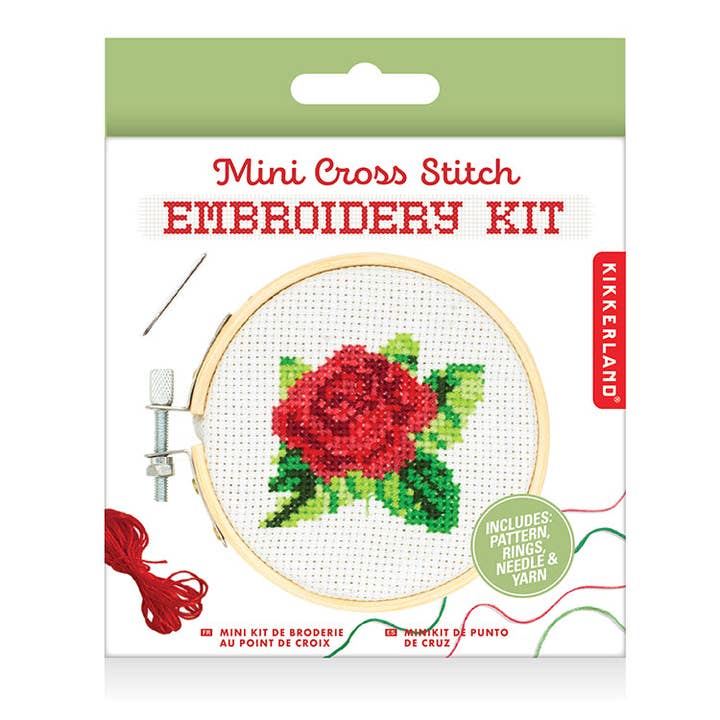 Kikkerland Design Inc - Wholesale Embroidery/Cross Stitch Supplies - Mini Cross Stitch Embroidery Kit - Rose