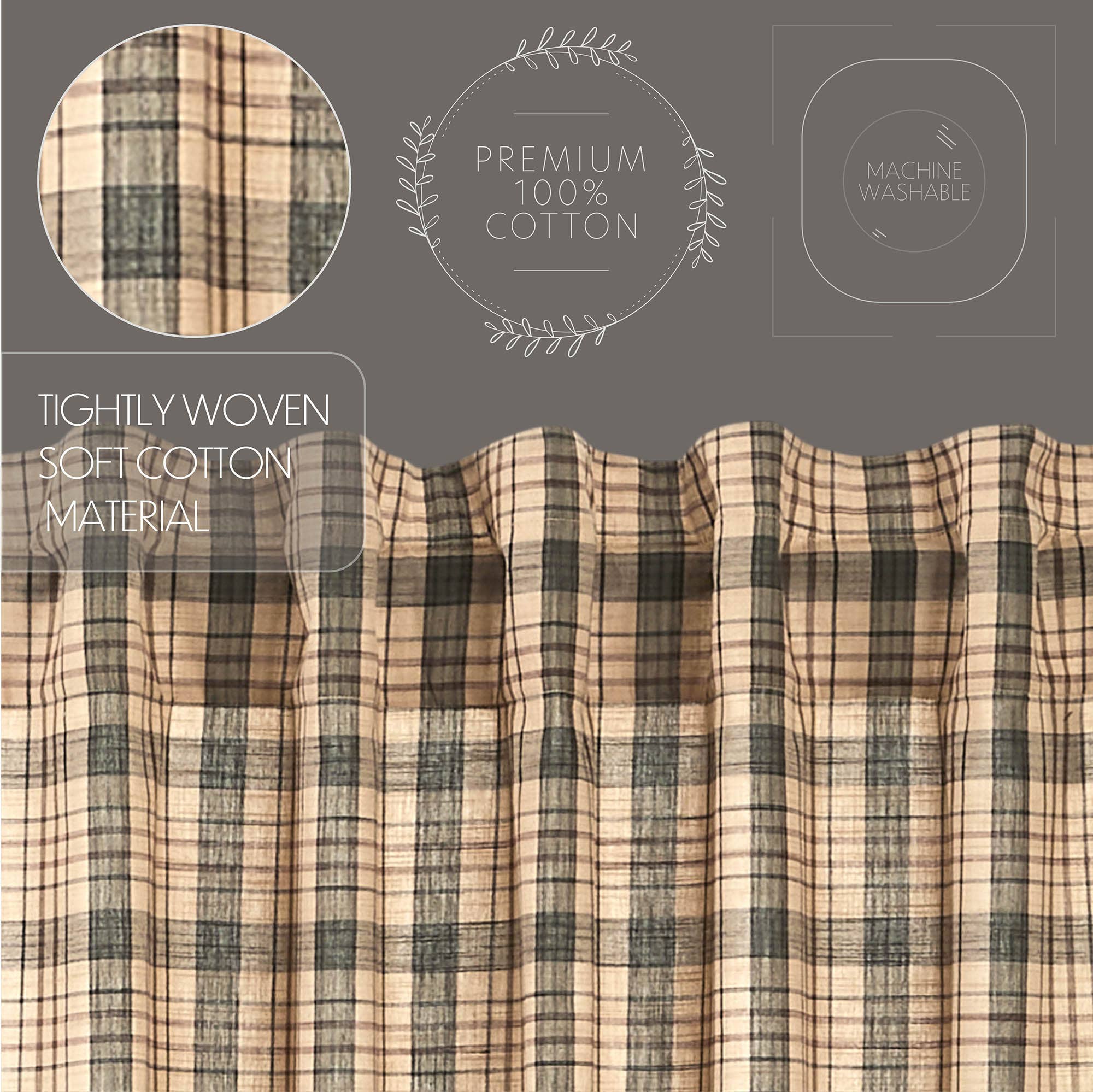 VHC Brands - Vente Rideaux - Cider Mill Plaid Lot de 2 panneaux courts 63x365