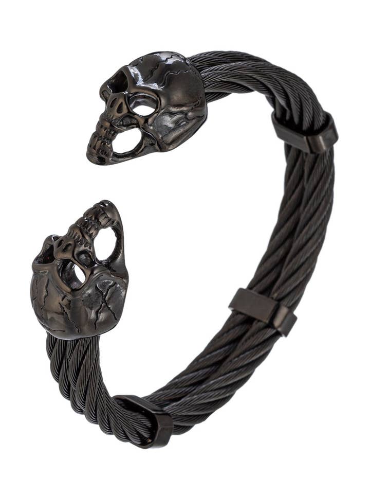 Double Skull Cuff Bracelet - Black for wholesale by Eye Candy Los Angeles