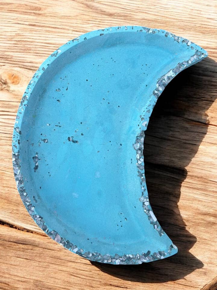 Crescent Moon Cement Dish- Selenite Crystal Magic + FL Sand for wholesale by Wave Makers