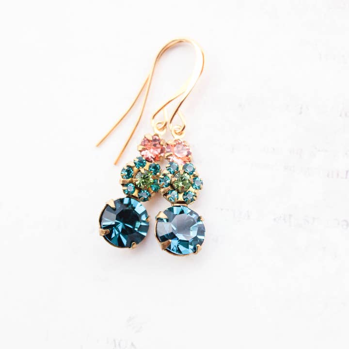 A Pocket of Posies - Wholesale Dangle Earrings - Deep Teal and Peach Earrings | Vintage Glass | Jewel Tones